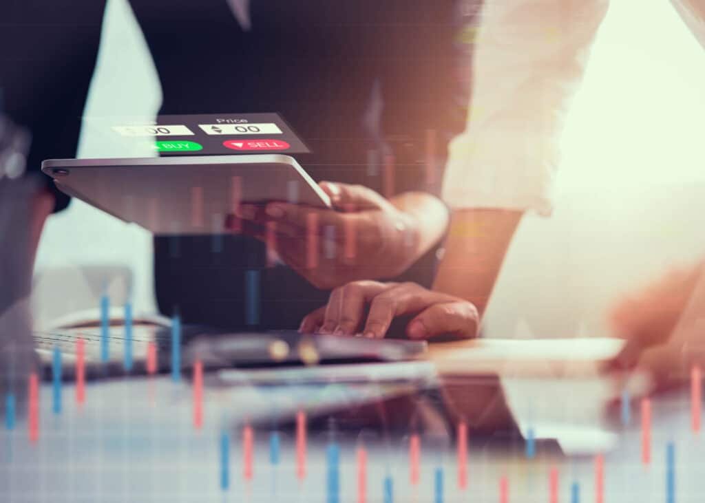 Conceptual illustration of stock exchange market with charts and data visualization